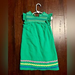 crown & ivy Bright Green Smocked Dress with Colorful Ricrac